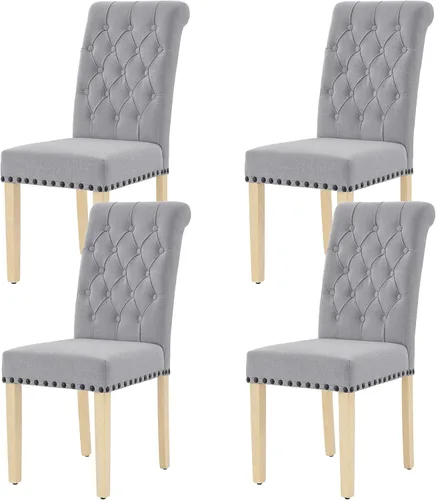 Miniatura 18 de LOULENS Juego de 2 sillas de comedor de tela, modernas sillas Parson tapizadas de lino con ribete de cabezas de clavos, botones acolchados, patas