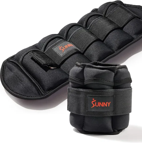 Sunny Health & Fitness Pesas de tobillo (par) – 1,2,3,4,5 libras, opciones ajustables, resistentes al sudor, correa segura para fitness, caminar,