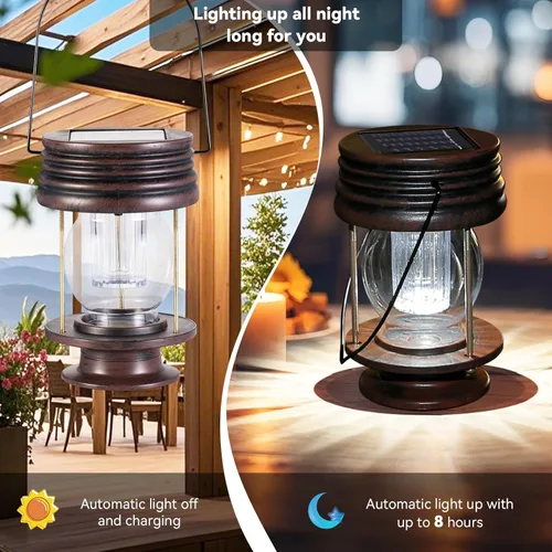 Miniatura 2 de Linterna solar – Luces solares colgantes para exteriores, paquete de 2 linternas LED impermeables alimentadas por energía solar, diseño vintage