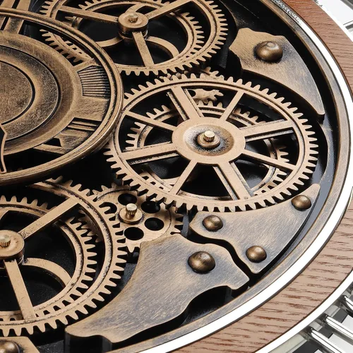 Miniatura 6 de Lafocuse Real Moving Gears - Reloj de pared marrón vintage, reloj de engranaje steampunk de 21 pulgadas con números arábigos y romanos, reloj