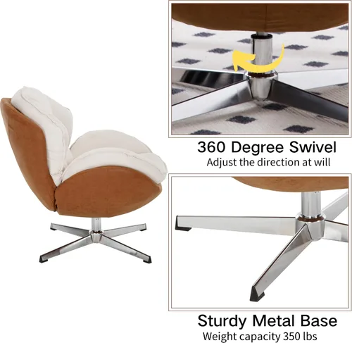 Miniatura 5 de BESTANO Silla giratoria de acento tapizada de chenilla, moderna silla de sala de estar con respaldo, base de metal de 360 grados, silla de lectura