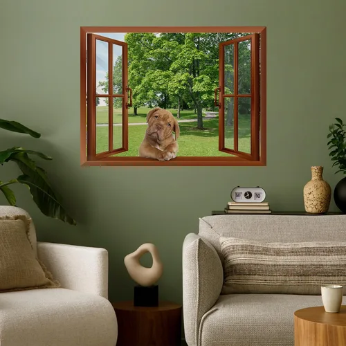 Miniatura 15 de wall26 Adhesivo decorativo para pared, diseño de oso y mariposa fuera de una ventana abierta, no se pega ni se pega, papel tapiz no tejido