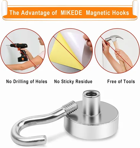 Miniatura 7 de MIKEDE N52 Ganchos magnéticos 6P 30Lbs Plata High Power Strong Magnetic Cruise Refrigerator Hooks for Hanging, Kitchen, Garage, Classroom, Beach