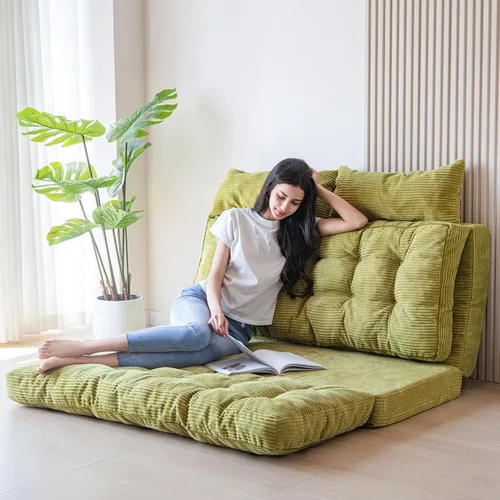 Miniatura 13 de MAXYOYO Sofá cama plegable, puf copetudo con almohadas, sofá de suelo para adultos, sofá de piso extra grueso y largo, sofá individual para Negro