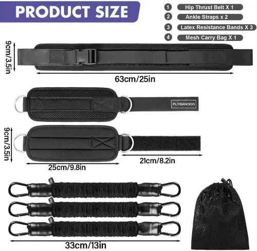 Miniatura 2 de Cinturón de empuje de cadera para pesas y bandas de resistencia de tobillo con puños para entrenar, cinturón de empuje de cadera para mancuernas