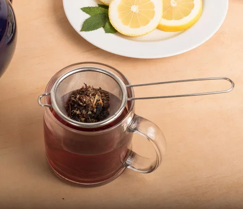 Miniatura 6 de Colador de té HIC amplio con bandeja para goteo incorporada, malla de acero inoxidable 18/8, 2 in, Plateado