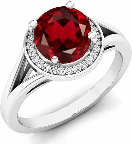 Miniatura 105 de Dazzlingrock Collection Anillo de compromiso redondo de 0.276 in con halo de diamante blanco y vástago dividido para ella en oro macizo de 14
