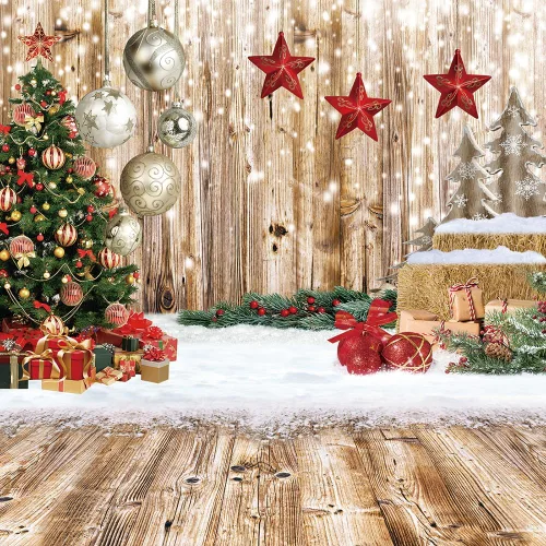 Miniatura 9 de CHAIYA Telón de fondo de Navidad de 5 x 7 pies, telón de fondo de madera para invierno, nieve, árbol de Navidad, regalo de Navidad, fiesta familiar
