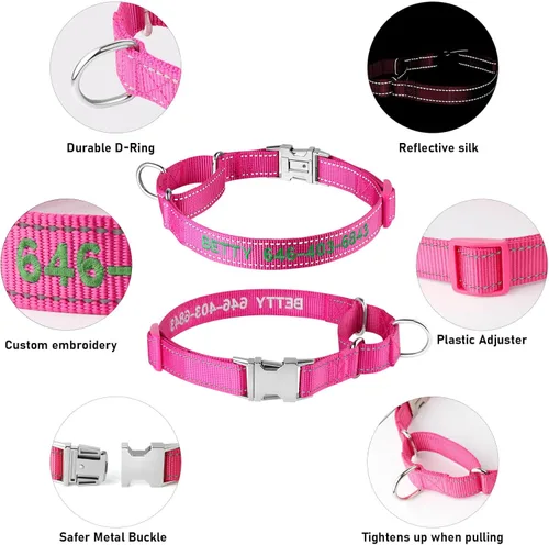 Miniatura 3 de Collar de Martingala personalizado para perro, collares de Martingala reflectantes con hebilla, collares de perro Martingala de entrenamiento