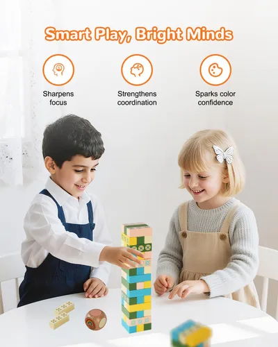 Miniatura 5 de Juego de torre de apilamiento de madera para niños y adultos - Juego educativo de rompecabezas de bloques de madera para niños a partir de 3 años