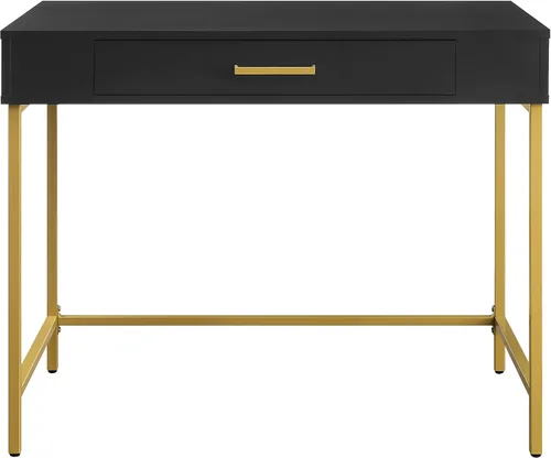 Miniatura 7 de OSP Home Furnishings Modern Life - Escritorio contemporáneo con cajón grande y patas de metal dorado, acabado negro