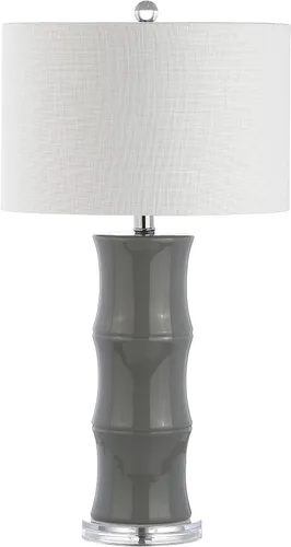 Miniatura 7 de JONATHAN Y Lámpara de mesa de cerámica gris de 26.5 pulgadas para sala de estar, mesita de noche de dormitorio, pantalla de tambor de lino blanco