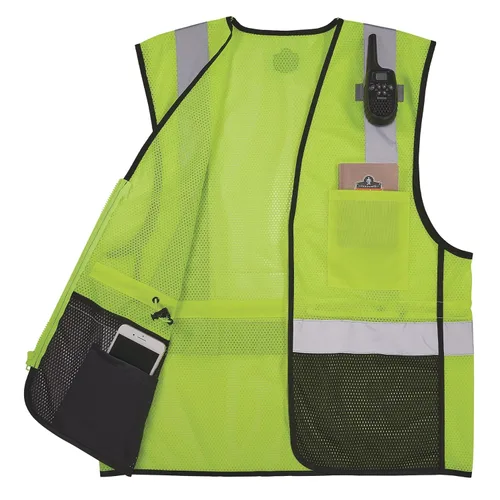 Miniatura 8 de Ergodyne GloWear 8210Z-BK - Chaleco de seguridad clase 2, malla de alta visibilidad, reflectante, frente negro, cremallera Lima