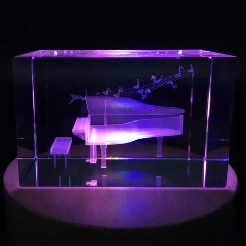 Miniatura 6 de Piano pisapapapeles 3D grabado con láser en cubo de cristal para graduación, Navidad, cumpleaños, día de San Valentín