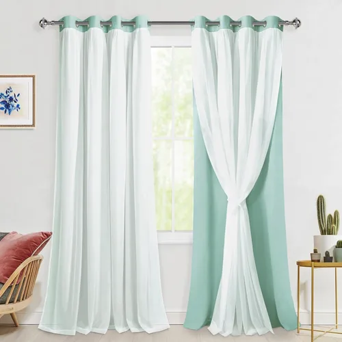 Miniatura 78 de Hiasan Cortinas opacas con superposición transparente, aislamiento térmico para mezclar y combinar de doble capa, cortinas de oscurecimiento de Beige