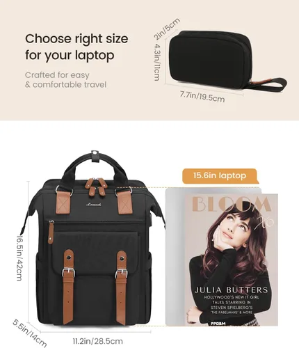 Miniatura 7 de Mochila para portátil para mujeres, mochila de trabajo, mochila de viaje, mochila para conmutador, mochilas universitarias y escolares, 15,6 pulg.