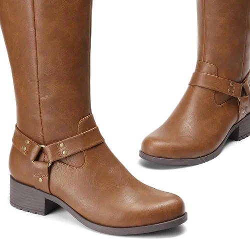 Miniatura 5 de DREAM PAIRS Botas para mujer hasta la rodilla, cómodas botas de equitación con cremallera lateral