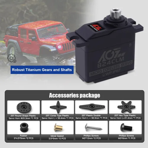 Miniatura 6 de AGFRC 6KG Mini Servo Motor de Dirección RC Impermeable - 0.085Seg Alta Velocidad Engranaje de Titanio Sin Núcleo Servo Digital para 1/16 Coche RC