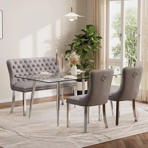 Miniatura 95 de Baysitone Juego de mesa de comedor de vidrio de 51 pulgadas para 4, juego de 5 piezas moderno de comedor, mesa de cocina rectangular de vidrio con 4