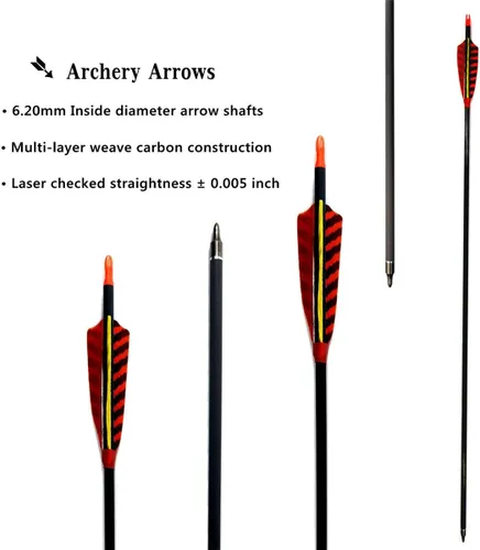 Miniatura 3 de Caza Tiro con arco Flechas de carbono, letszhu Target Practice Flecha 500 Spine fletched 4 inch Real Plumas con puntos de campo para Longbow Recurvo
