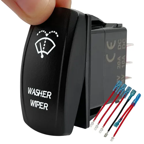 Interruptor basculante para limpiaparabrisas, luz LED blanca de 6 pines (encendido), interruptor momentáneo DPDT de encendido y apagado para Blanco