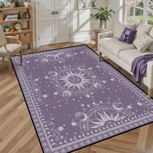 Miniatura 29 de 5' X 7' Alfombra con diseño de sol y luna, alfombras boho celestiales para dormitorio, sala de estar, estilo bohemio, oculto, media luna, solar
