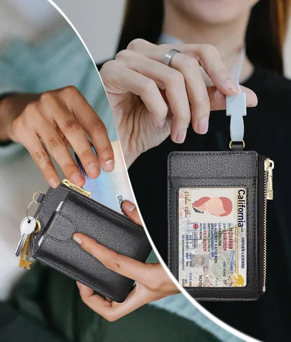 Miniatura 8 de LLi Cufite Tarjetero de cuero con bolsillo para dinero, billetera desplegable con bloqueo RFID, funda delgada para tarjetas bancarias con capacidad
