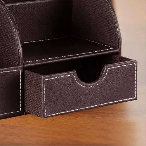 Miniatura 6 de Organizador de escritorio, organizador de escritorio de piel sintética y accesorios, suministros de oficina, almacenamiento multifuncional con 6