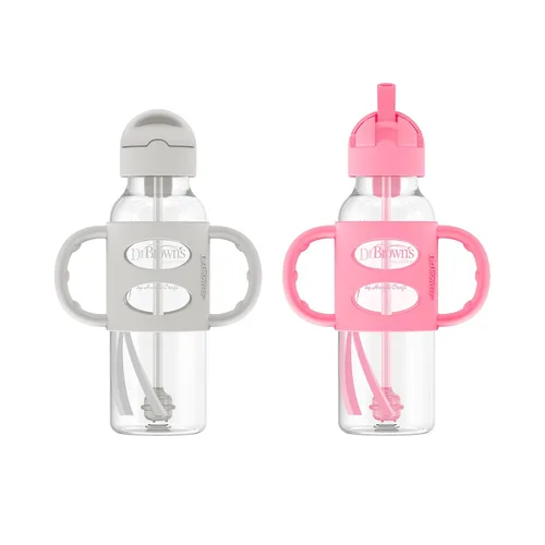 Miniatura 2 de Dr. Brown's Milestones - Botella de popote estrecha y vaso con popote para bebé, a prueba de derrames, con asas 100% de silicona y popote