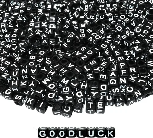Amaney - 800 cuentas de letras negras cuadradas de 0.236 in para hacer joyas, collares, pulseras