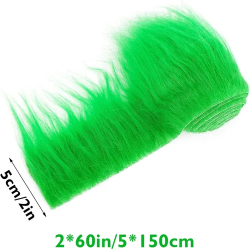 Miniatura 2 de Lusofie Tiras Precortadas de Tela de Piel Sintética Afelpada Lanuda 2x60 pulgadas Piel Verde Esponjosa Peluda para Manualidades para Árbol