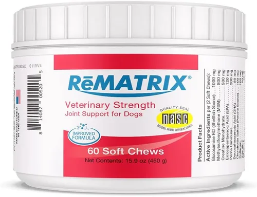 ReMATRIX Suplemento de apoyo articular para perros, glucosamina, condroitina, MSM, omega-3, alivio del dolor de cadera y articulaciones y apoyo para