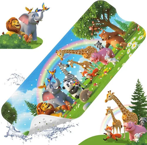 Miniatura 10 de XIYUNTE Tapete de baño para bebé, para niños, 40 x 16 pulgadas, extralargo, antideslizante, de caricaturas, para tina o ducha, con ventosas