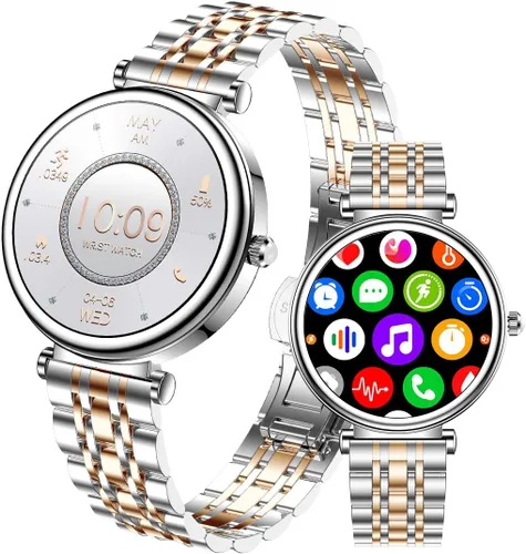 Miniatura 8 de Reloj para mujer, pantalla AMOLED HD de 1.25 pulgadas, reloj inteligente para mujer, rastreador de actividad física con monitor de frecuencia Dorado