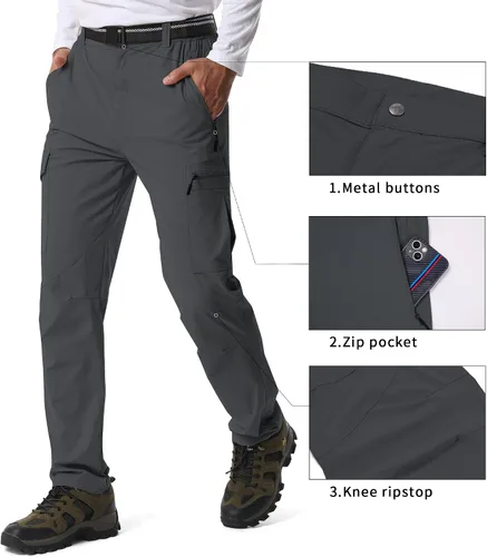 Miniatura 15 de Pantalones de senderismo para hombre, ligeros, transpirables, con 6 bolsillos, para verano, casual, de secado rápido, impermeables, pantalones
