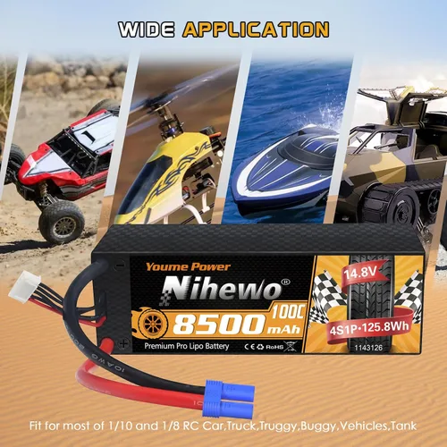 Miniatura 2 de 4S Lipo Battery 8500mAh 14.8V Lipo Battery100C Estuche rígido con conector EC5 compatible con Arrma Axial 1/5 1/6 1/7 Escala RC Vehículo Coche