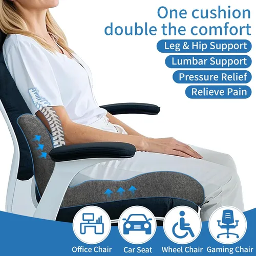Miniatura 2 de Cojín de asiento de espuma viscoelástica, cojín para silla de oficina con soporte lumbar para aliviar la presión de la espalda, cojín de asiento