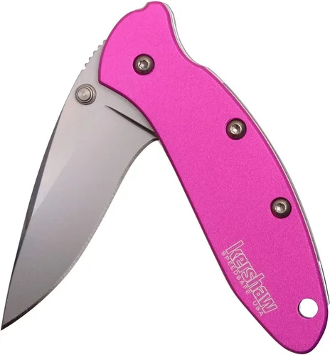 Miniatura 6 de Kershaw Cuchillo de bolsillo rosa cebollino, hoja de acero 420HC de 1.9 pulgadas, mango de acero inoxidable 410, apertura asistida con aleta