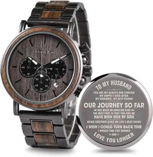 Miniatura 14 de 2win Reloj de madera grabado para novio, mi hombre, prometido, marido, relojes de madera personalizados para hombres, cumpleaños, aniversario, reloj