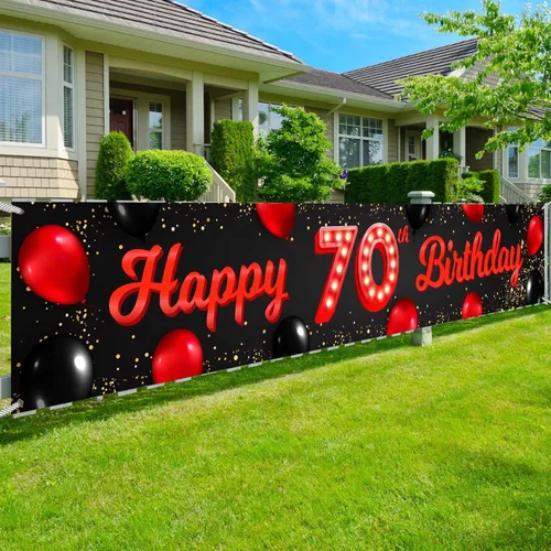 Miniatura 65 de Cartel de feliz cumpleaños número 10 color rojo y negro, globos para decoración temática para patio, jardín, niñas, mujeres, princesas, decoraciones