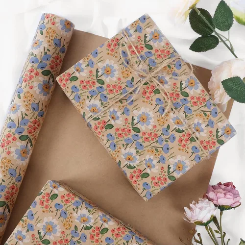 Miniatura 5 de Aimyoo - Rollo de papel de regalo floral Kraft - Rollo jumbo - 30 pulgadas x 33 pies - Papel de regalo vintage con flores para todas las ocasiones