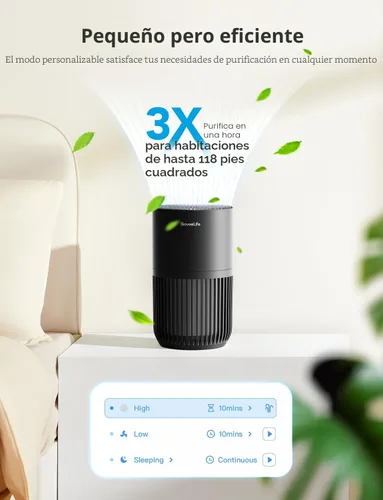 Miniatura 4 de GoveeLife Mini Purificador de Aire para Dormitorio, Purificador de Aire con Filtro Inteligente y Control por App Alexa para Pelo de Mascotas, Negro