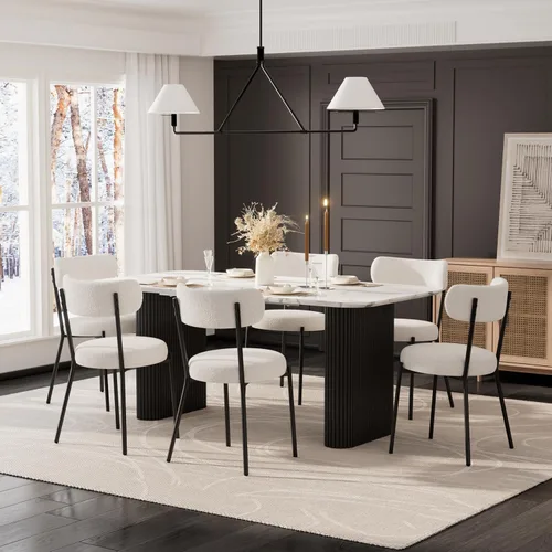 Miniatura 2 de RGZ Juego de mesa de comedor oval moderna de 71", juego de mesa y sillas de 7 piezas para 6, juego de mesa de cocina de mármol sintético y 6 sillas