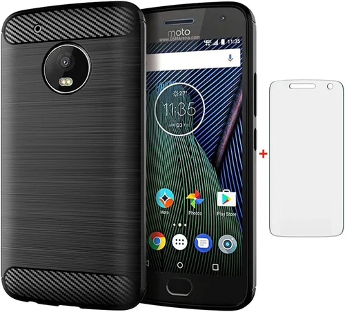 Asuwish Funda compatible con Motorola Moto G5 Plus, protector de pantalla de vidrio templado y accesorios para celda, delgada, resistente de cuerpo
