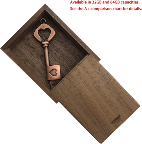 Miniatura 2 de Memoria USB 3.0 de 64 GB para bodas con caja de regalo de madera, llavero de alta velocidad de hasta 100 MB/S con llavero exFat Thumb Drive Jump