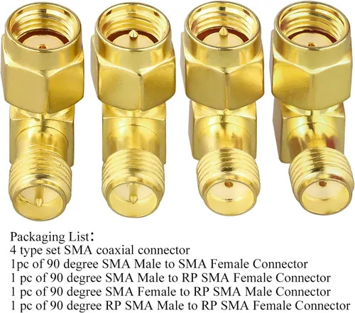 Miniatura 5 de TUOLNK 45 grados SMA macho/hembra a RP SMA hembra/macho Kit de conector de codo para cable de extensión de antena LTE chapado en oro Conector