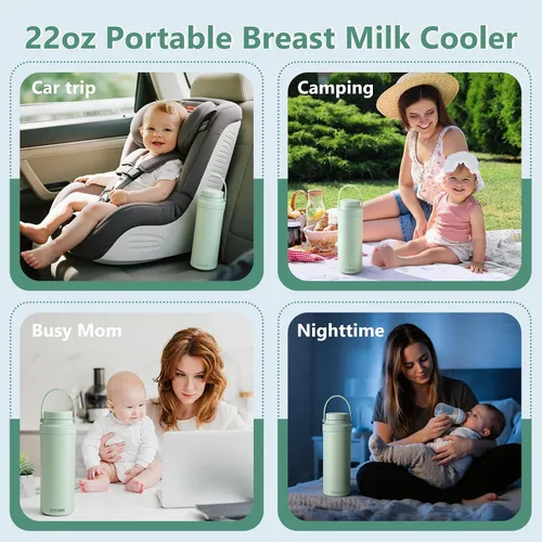 Miniatura 6 de MYPIN Enfriador portátil de leche materna de 22 onzas para exteriores, tubos de enfriamiento de 360° durante 24 horas con 2 biberones de bebé