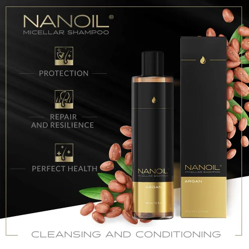 Miniatura 2 de NANOIL Champú Micelar Argán 10.1 fl oz - Champú Micelar Rico en Aceite de Argán, Protección y Suavidad, Efecto Fortalecedor, Condición Perfecta