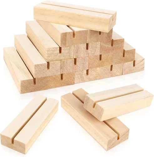 15 soportes de madera para números de mesa de 3.9 x 1.4 pulgadas, soportes de madera para tarjetas, soporte para fotos de acrílico, para bodas,