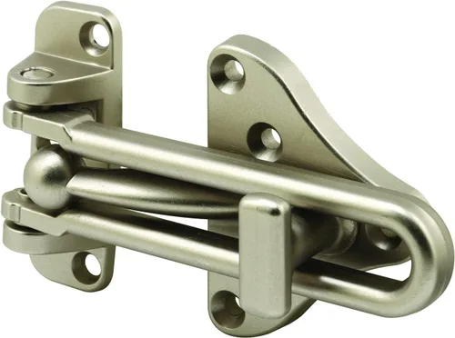 Prime-Line U 11316 - Protector de puerta con barra oscilante con cerradura auxiliar de alta seguridad, acabado de níquel satinado (Paquete